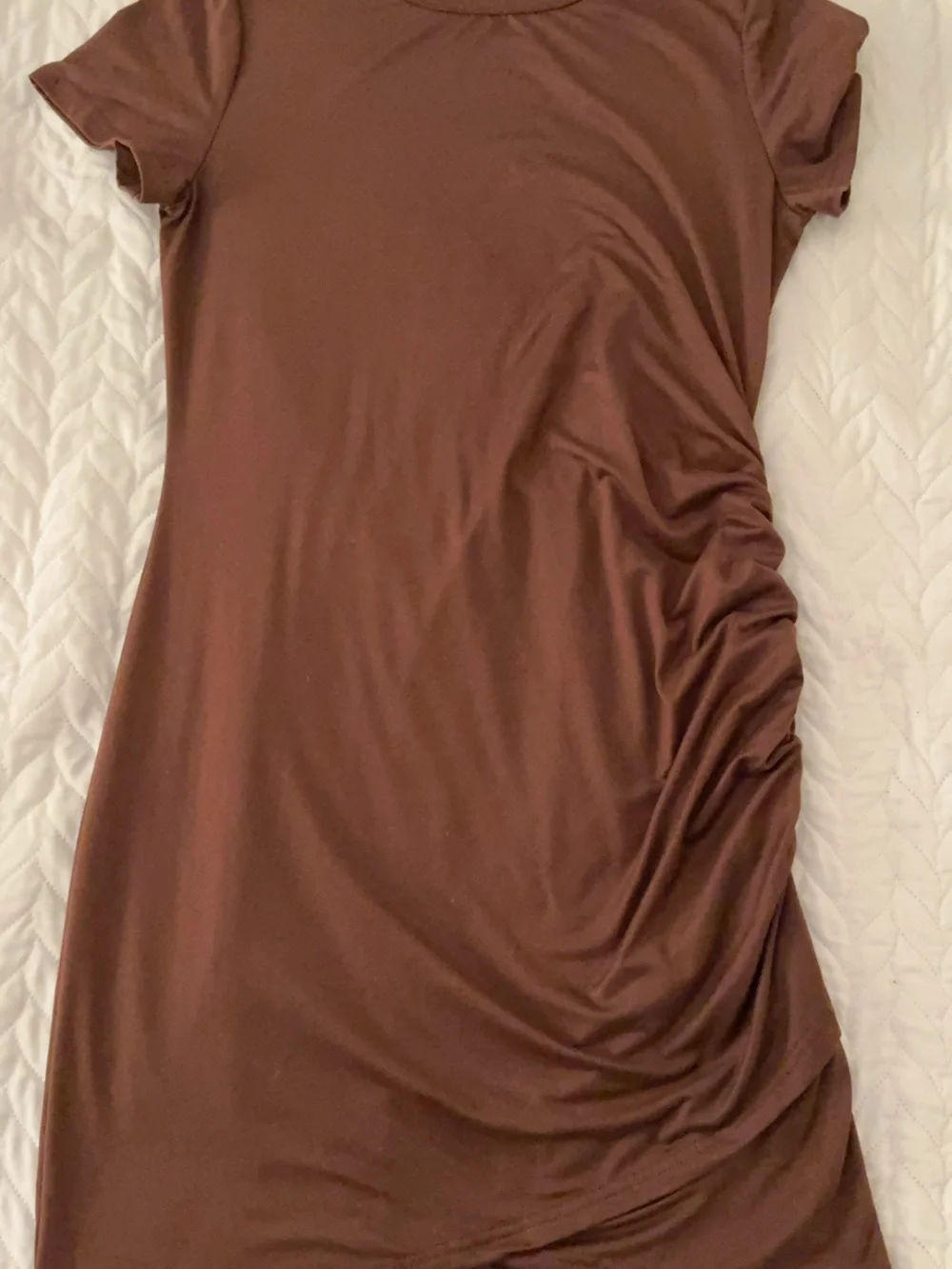 Short Sleeve Ruched Mini Dress in Brown - Picture 11 of 14